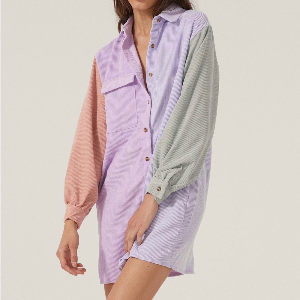 Colorblock corduroy longline shirt dress